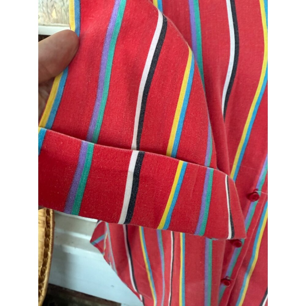 Vintage 70's Red Stripe Womens Button Blouse Cotton Blend Sz XL - Picture 10 of 13